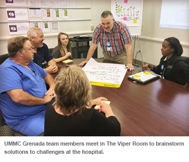 UMMC Grenada team mermers meet in The Viper Room to brainstorm solutions to challenges at the hospital.