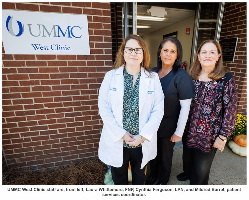 UMMC West Clinic staff are, from left, Laura Whittemore, FNP, Cynthia Ferguson, LPN, and Mildred Barret, patient services coordinator.