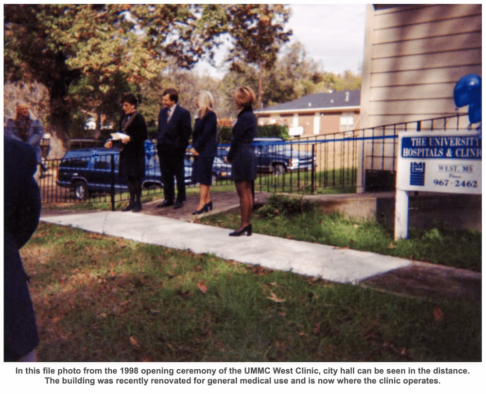 In this file photo from the 1998 opening ceremony of the UMMC West Clinic, city hall can be seen in the distance. The building was recently renovated for general medical use and is now where the clinic operates.