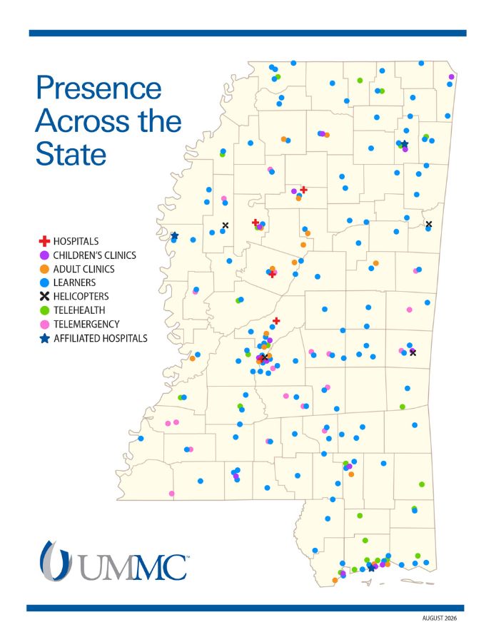 A map of UMMC's presence across the state of Mississippi.