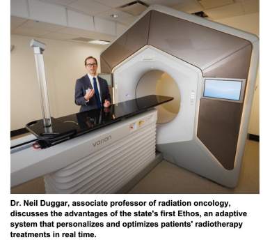 Dr. Neil Duggar, associate professor of radiation oncology, discusses the advantages of the state's first Ethos, an adaptive system that personalizes and optimizes patients' radiotherapy treatments in real time.