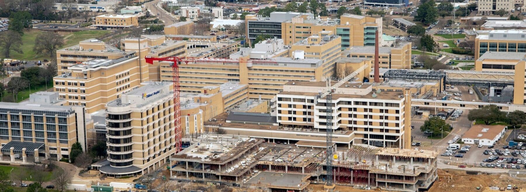 Aerial view of Children's of Mississippi construction