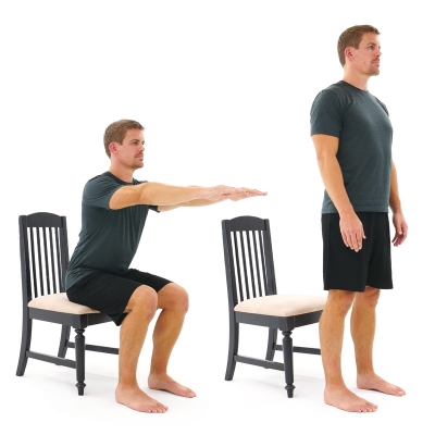Man performing sit to s t and exercise.