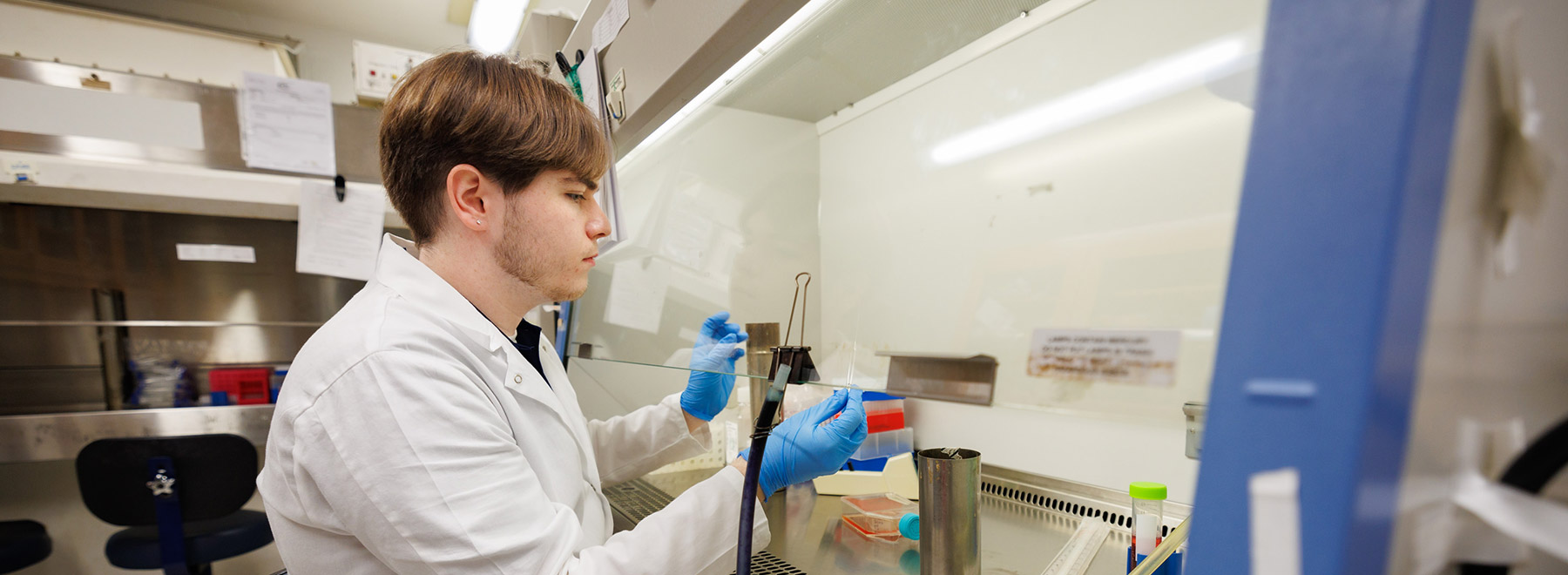 Researcher Cole Hinson working in the lab.