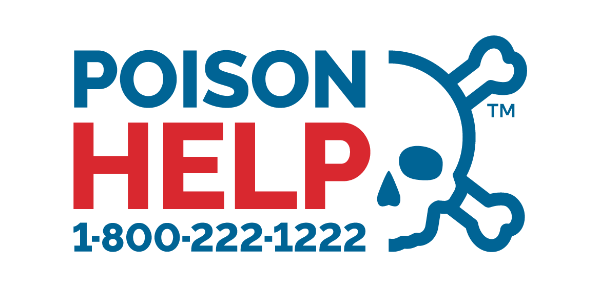 Poison Help logo with tagline of 1-800-222-1222. Half an icon of a skull and crossbones is to the right.