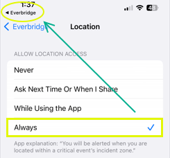 Allow location access. "Always" is highlighted.