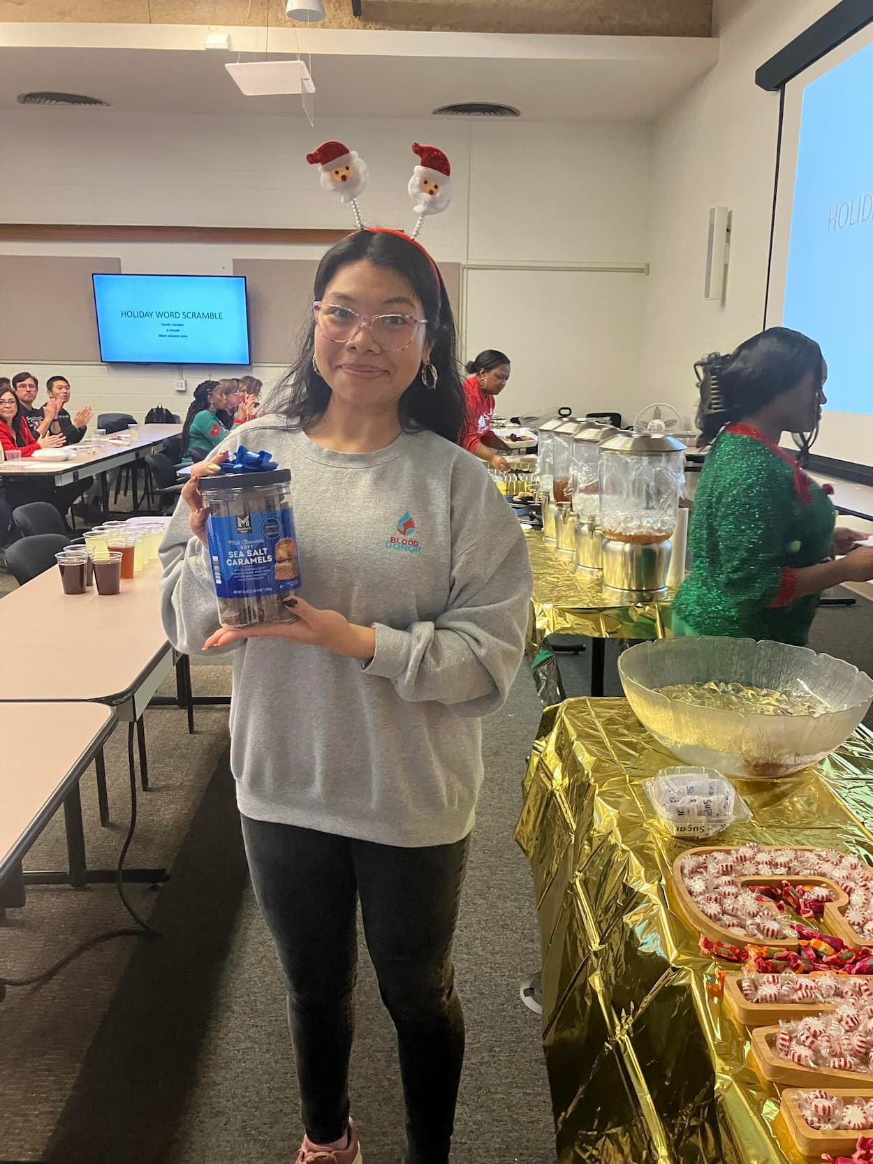 The Cell and Molecular Biology holiday party included prizes for game winners.