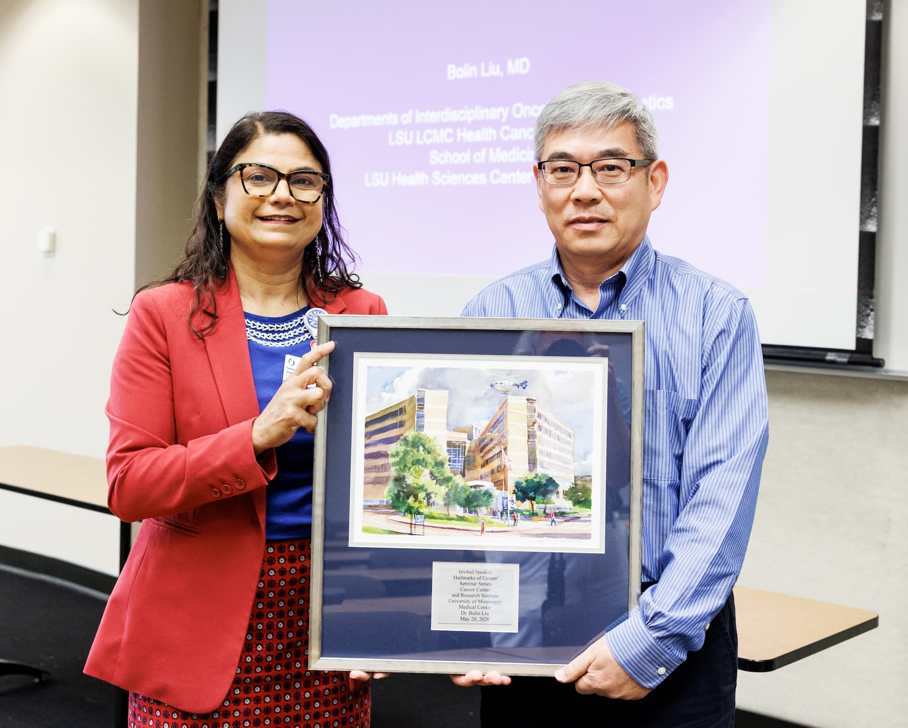 Dr. Seema Singh welcomes Dr. Bolin Liu of the LSU Health Science Center for May's Hallmarks of Cancer program.