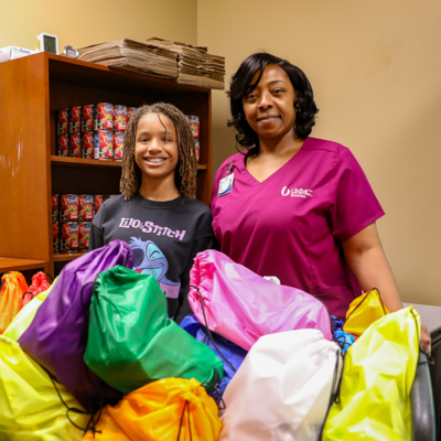 Julia with Carmen Brocks, who oversees the EversCare Pantry
