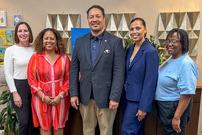 Dr. Abigail Gamble, Rep. Zakiya Summers, chair of the MEWI Community Advisory Board Nic Lott, Dr. Victoria Gholar, and Dr. Sherie Brock at the CenteringPregnancy Open House