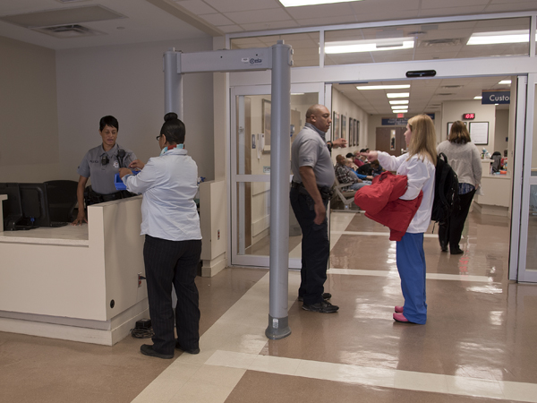 UMMC police monitor all who enter the Emergency Department and require them to pass through a metal detector.