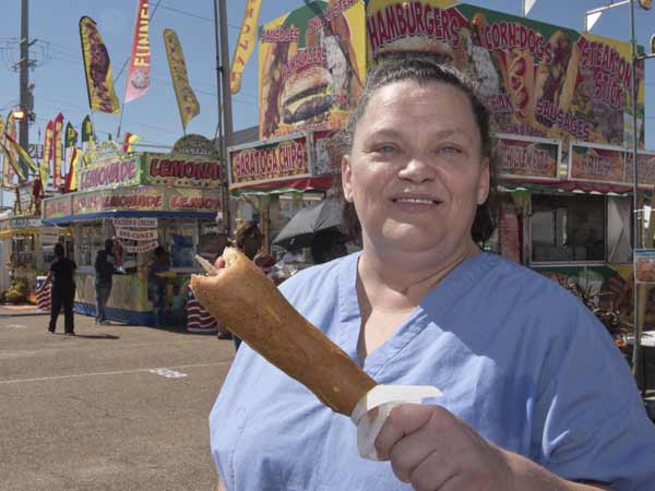 Dawn Brown of Braxton celebrated her 30-pound weight loss with a  foot-long Pronto Pup - the only "fair food" she consumed this year.
