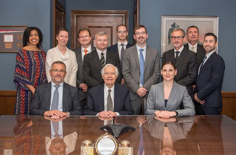 Pruett, standing fourth from right, along with research and industry representatives, met with Sen. Cochran to discuss the potential for in silico clinical trials.