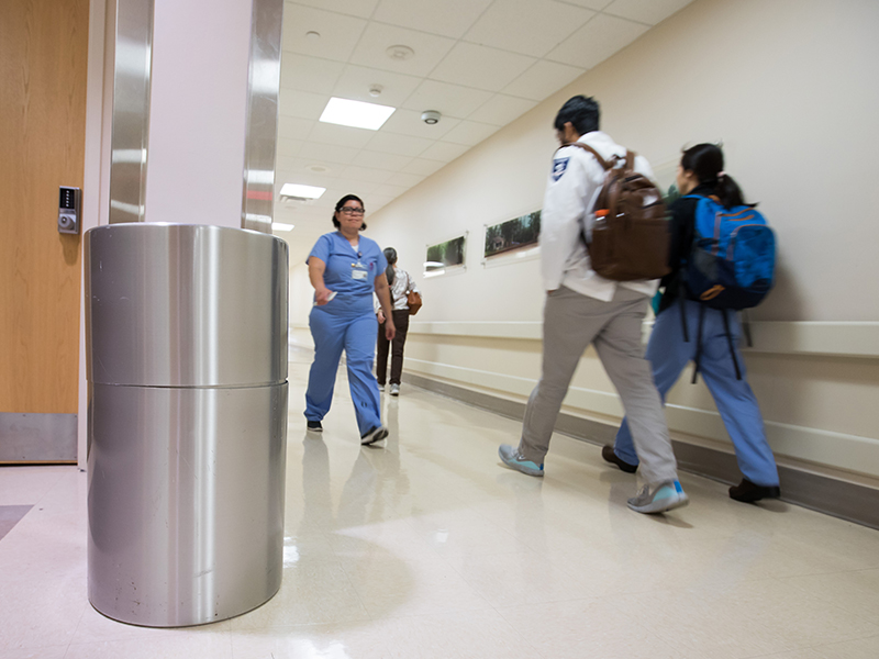 Trash receptacles that aren't overflowing, but instead are well maintained, help contribute to the Medical Center's culture of safety.