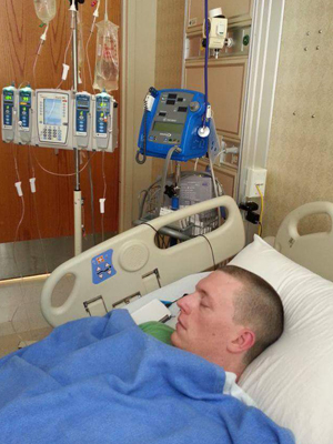 Caleb Rich rests soon after receiving a stem cell infusion in 2013.