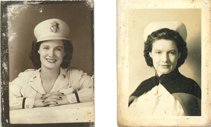 Alma Lowry Hill was an Army nurse during World War II, left,  and, later, a school nurse, right.