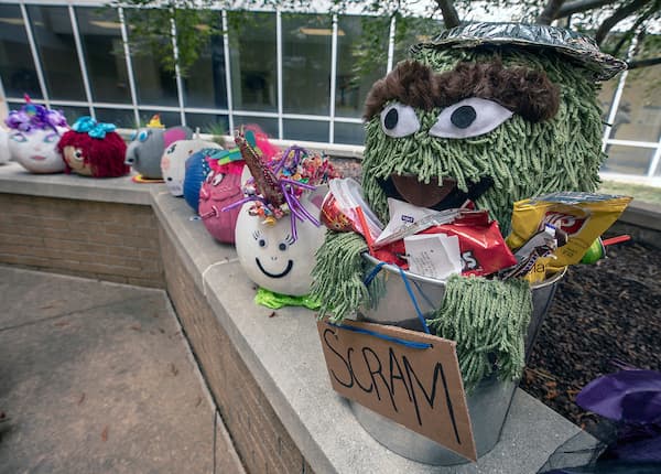 Oscar the Grouch was among the decorated pumpkins donated by Express Employment Professionals to the Batson Halloween party Wednesday.