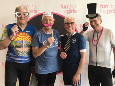 Acting silly for the camera at the July 20, 2019 Fund for the Girls bicycle race are, from left, Dr. Robert Hester, Dr. Bob McGuire, Dr. Louis Harkey and Dr. Jim Wynn.