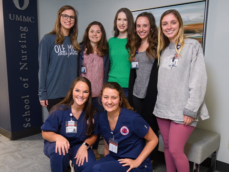 Summer Jefferson, back row center, is back for her senior year at Ole Miss, thanks to nursing students, front row from left, Marlee Watts and Carson Luke, and back row from left, Kimball Beck, Mary Brooks Thigpen, Emily Hennigan and Jessica McIntosh.