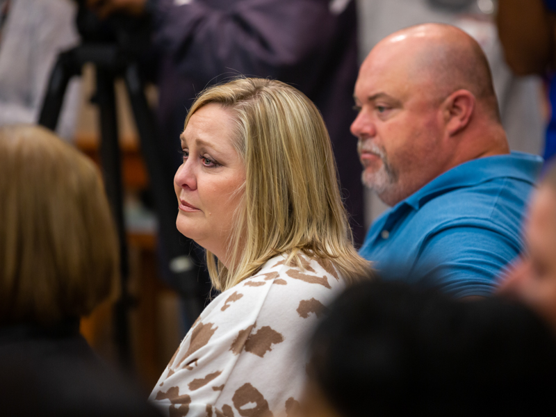 Stephanie Edwards of Coila and her husband, Shane, take in the Wall of Heroes ceremony. Stephanie's daughter, Abbie O'Cain, was an organ donor.