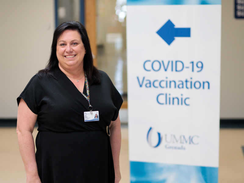 Sonia Simpson, manager of ambulatory operations at UMMC Grenada, oversees the COVID-19 vaccination clinic.