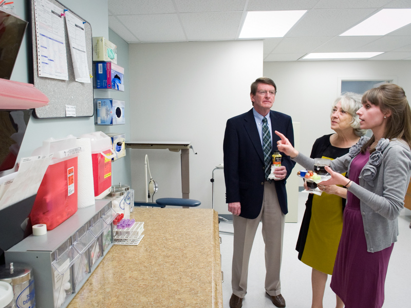In 2012, third-year medical student Savannah Duckworth takes her parents, Glenn and Robbie on a tour of the updated Jackson Free Clinic.