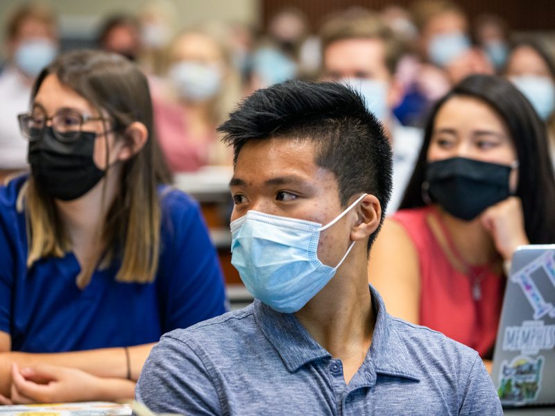 Eric Pham and classmates during the School of Pharmacy orientation on Aug. 11.