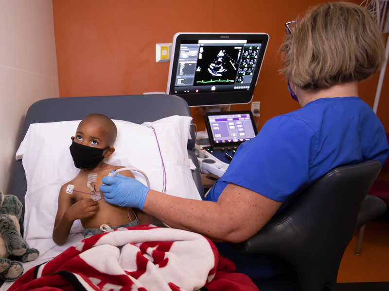 Sonographer Elizabeth Bush performs an echocardiogram on 5-year-old Levi Outlaw at the Children’s Heart Center at Children’s of Mississippi.