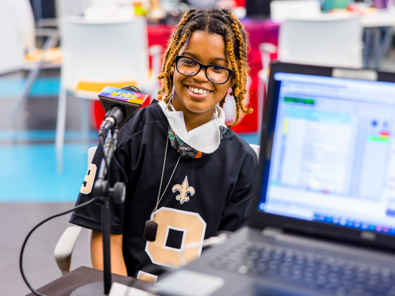 Children's of Mississippi patient DeNahri Middleton smiles during a radio interview with Y101.