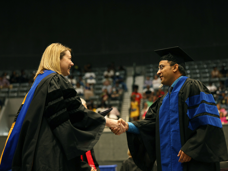 Adnan Md. Mohiuddin received his Doctor of Philosophy in Biostatistics and Data Science degree from Dr. Natalie Gaughf, assistant vice chancellor for academic affairs.