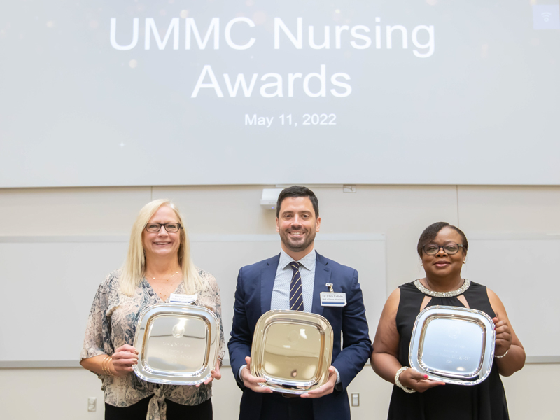 2022 Nursing Hall of Fame winners, from left, are Labor and Delivery registered nurse Diane Dowell, Children's of Mississippi clinical and administrative services director Dr. Chris Collado and 3 Children's registered nurse Elaine Hobson.