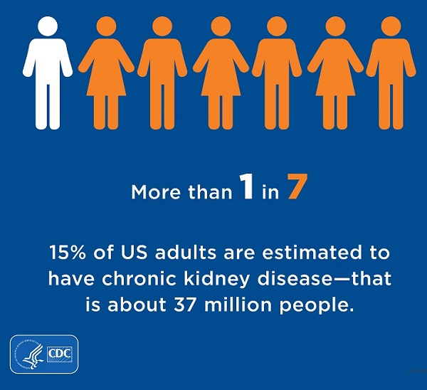 More than 1 in 7. 15% of US adults are estimated to have chronic kidney disease º that is about 37 million people.
