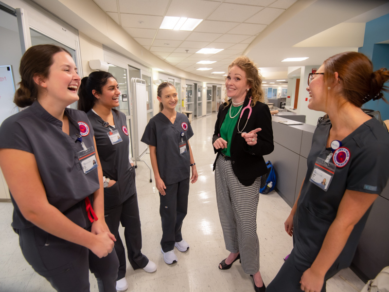 Holley talks with accelerated BSN students at the Oxford Instructional Site, which had been Baptist Memorial Hospital-North Mississippi. Photo by Kevin Bain/The University of Mississippi Marketing Communications