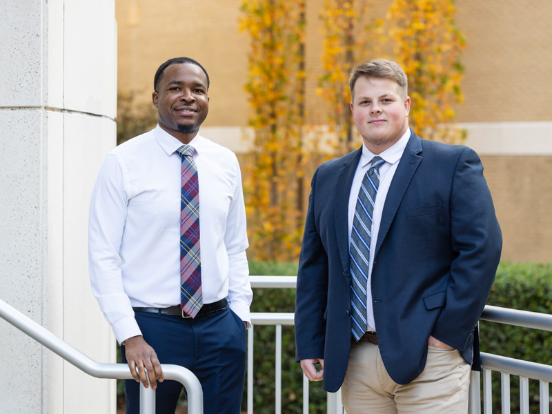 Josiah Collins, left, of Grenada and Noah Sasser of Harrisville are among this December's Accelerated BSN graduating class. Both have plans to work at UMMC. Melanie Thortis/ UMMC Communications