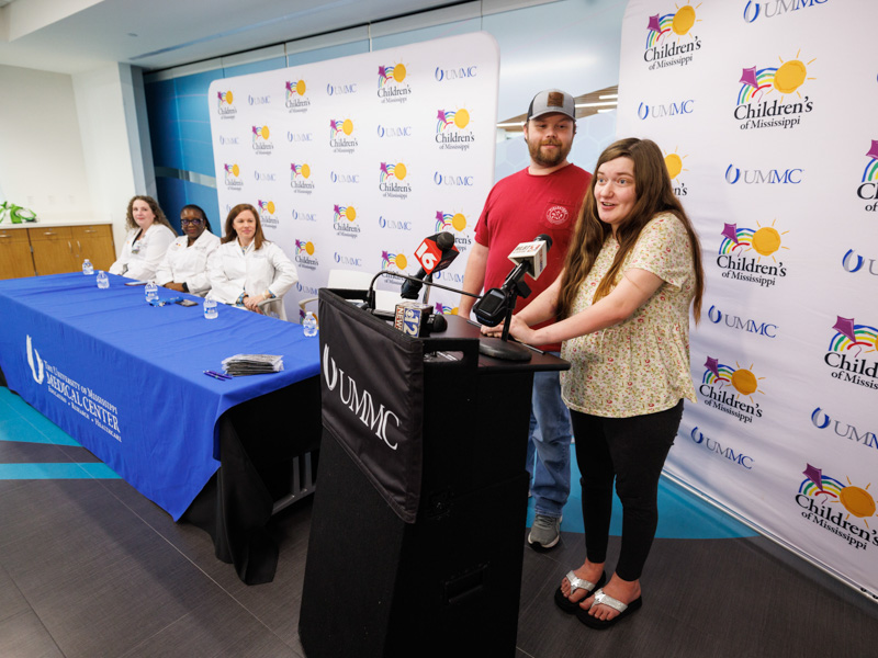 Haylee and Shawn Ladner of Purvis talk with Jackson area media during the announcement of the birth of their quintuplets at Wiser Hospital for Women and Infants at UMMC. The babies are now neonatal intensive care patients at Children's of Mississippi.