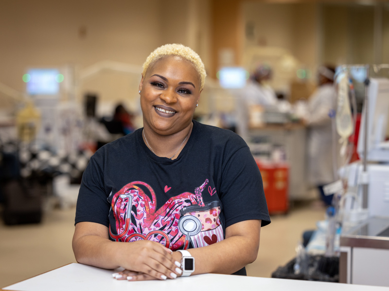 Tequila Bell is a certified dialysis technician in Outpatient Dialysis Services at the Jackson Medical Mall.
