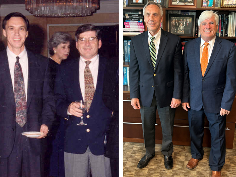 Then and now: Granger with Dr. John Hall in 1996 and 2023.
