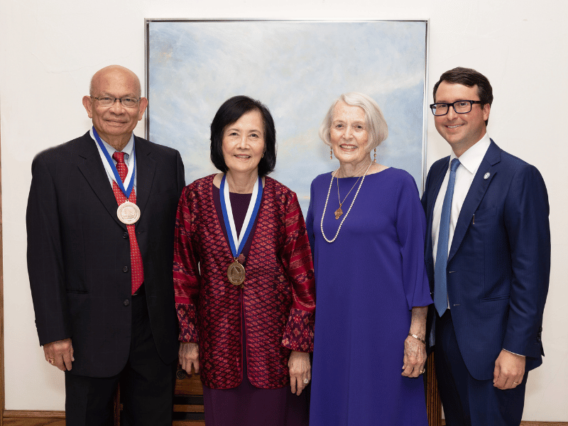 From left, Dr. Somprasong Songcharoen, Dr. Suthin Songcharoen, Mary Jabaley and Dr. Marc Walker celebrate the creation of the Jabaley-Songcharoen Center for Hand, Upper Extremity and Nerve Surgery.