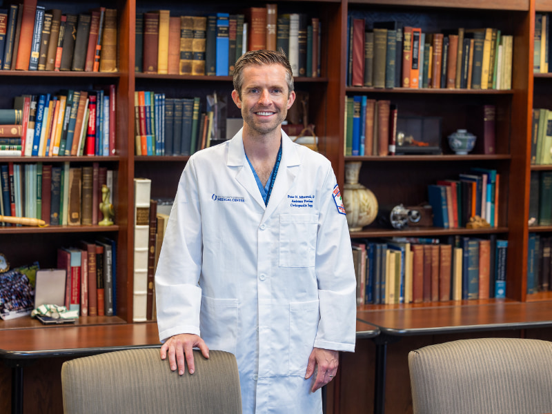 Dr. Peter Mittwede, a physician-scientist who earned an MD-PhD in 2016, has returned to UMMC to practice as an orthopaedic traumatologist, while also conducting research.