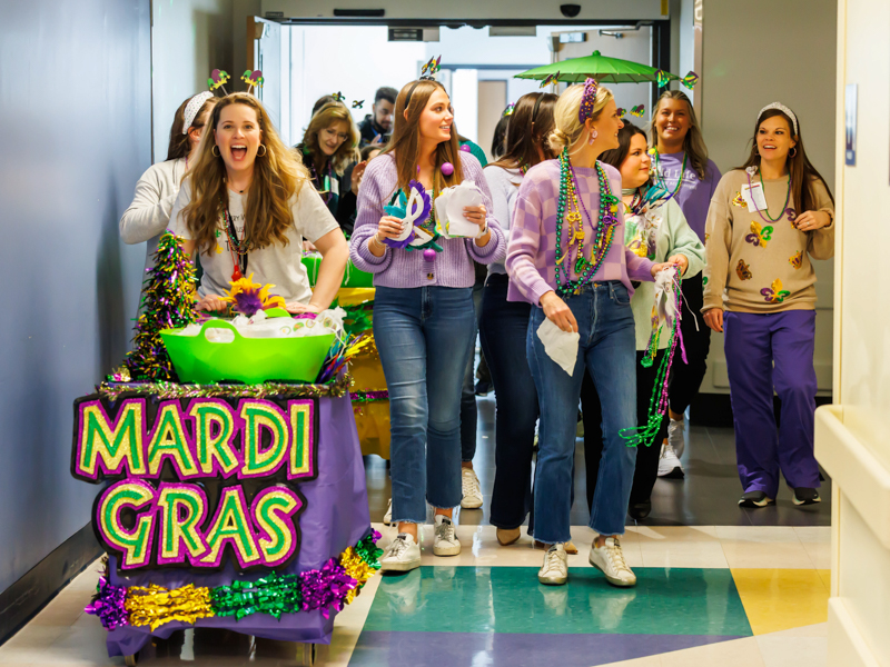 The Children's of Mississippi child life team and Friends of Children's Hospital brought Fat Tuesday fun to the state's only children's hospital. Melanie Thortis/ UMMC Photography 