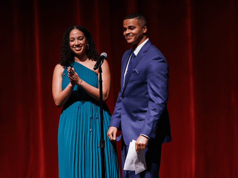 Medical student Eric Lucas and his fiancee, Marissa Anderson, smile during his Match Day announcement.