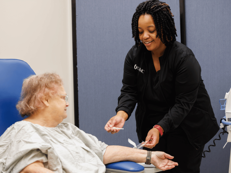 Registered Nurse Sheakitra Hodge attends to patient Judy Barnes at the Pain Management Clinic at the Jackson Medical Mall. 