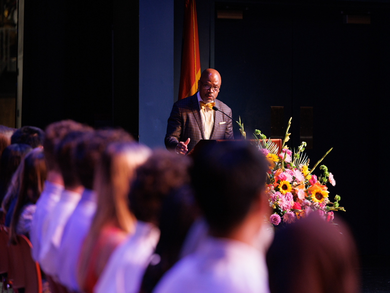 Keynote speaker Dr. Henri Ford tells entering medical students they are "the heroes of tomorrow."