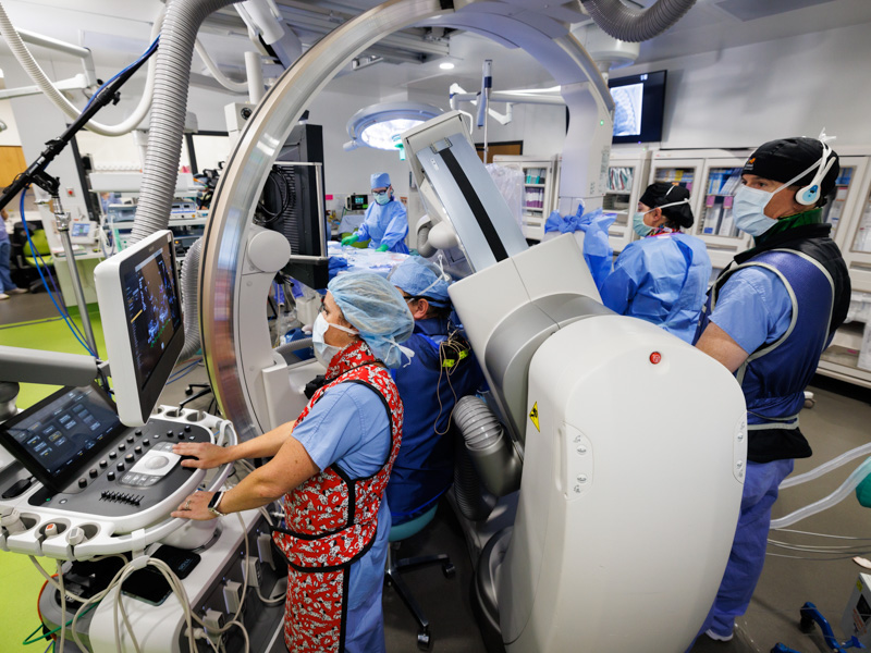 Physicians, nurses, sonographers, and anesthesiologists work together in the pediatric catheterization lab at Children's of Mississippi.