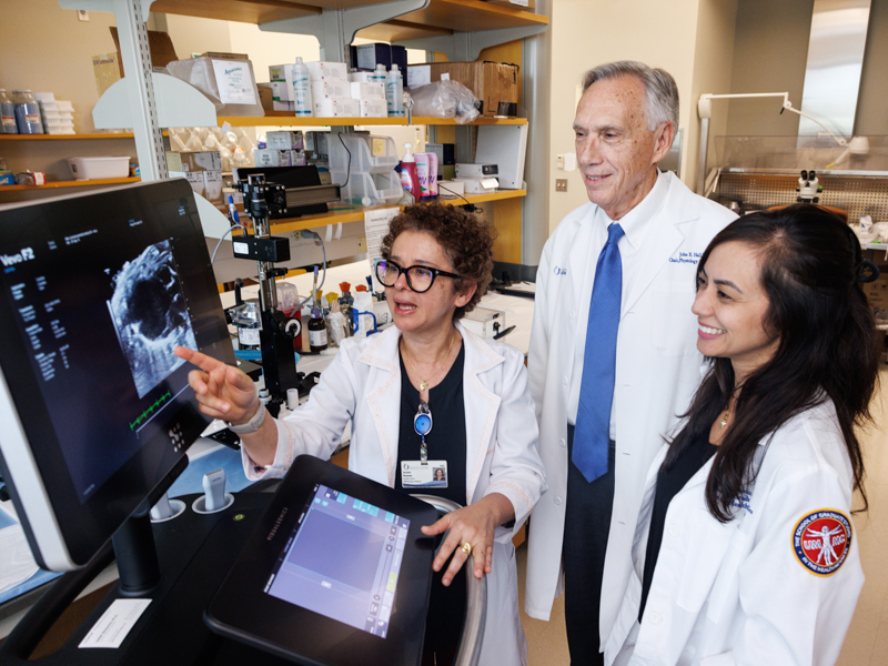 Dr. John Hall works with associate professor Jussara Docarmo, Hall and instructor Anna Omoto. Jay Ferchaud/ UMMC Communications 