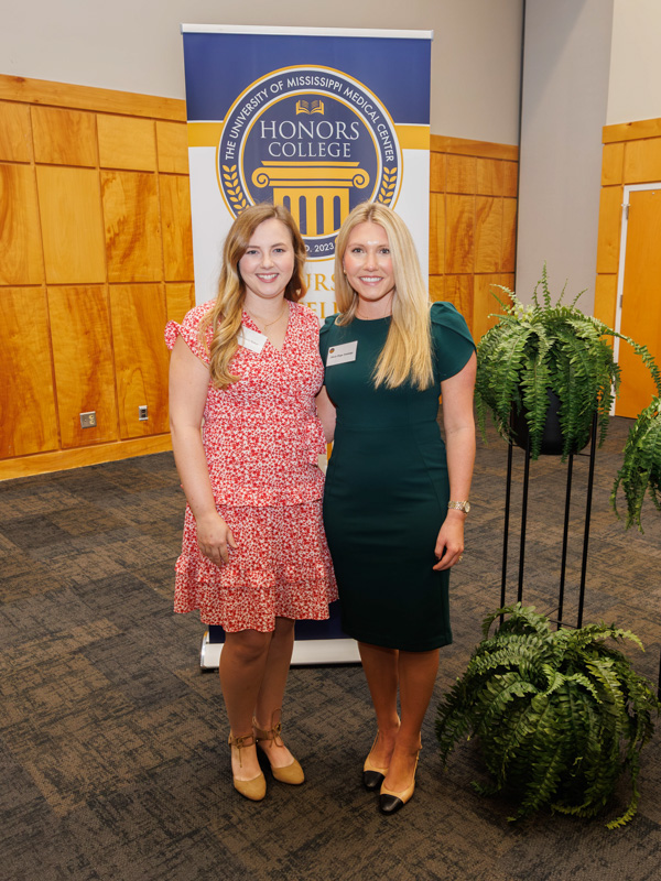 Representing the School of Nursing, Honors College initiates Sarah Davis Baker, left, and Olivia Jennings Austin are looking forward to working with students from other UMMC campus schools.