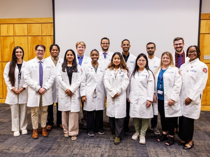 Oral and Poster Presentation award recipients from the 2024 Research Day include, from left, Juliaana Sitta, Andrew Milner, Breland Crudup, Komel Beeton, John Crawford, A’Kaychia Lowery, Ahmed Abdelhameed, Jelina Basnet, Eliseu Moreira, Xing Fang, Youness Touissi, Ashley Johnson, Nathan Campbell and Jordan Hart. Jay Ferchaud/ UMMC Communications