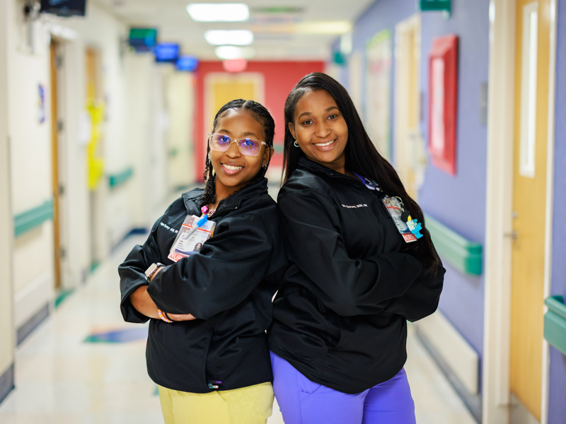 Once young patients at UMMC, registered nurses and sisters Logan, left, and Erin Dorsey are part of the care team at Children’s of Mississippi.
