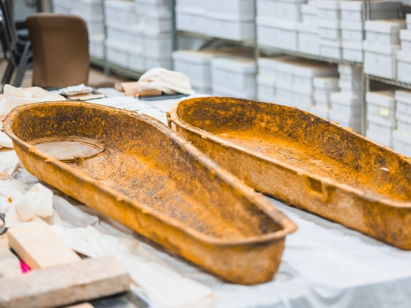 Rare cast iron casket discovered on the ridge of Asylum Hill excavation site.