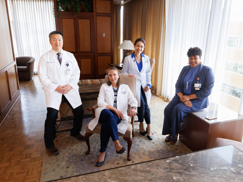 From left, Dr. Hyung Kim, chief of the Division of Physical Medicine and Rehabilitation; Dr. Jennifer Hankenson, program director; Dr. Jennifer May Villacorta, associate professor; and Tina Norrells-Gustavis, program coordinator, gather as they prepare to welcome the first residents of UMMC’s new Physical Medicine and Rehabilitation Residency Program. The program’s accreditation completes UMMC’s core residency offerings.